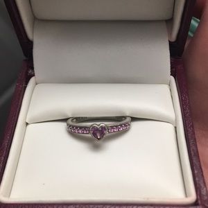 silver created pink sapphire stackable ring.